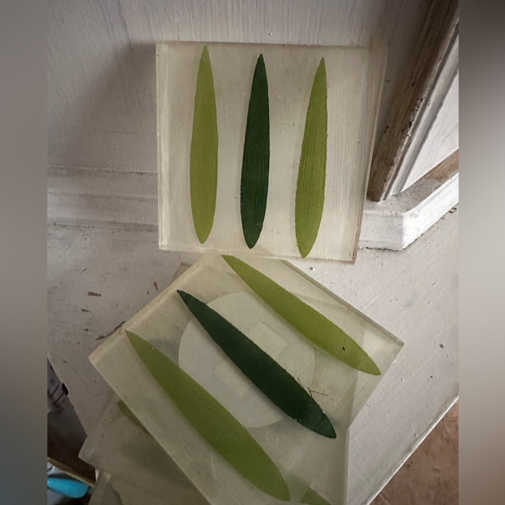 Decorative Coasters with  Green Leaves - Set of 4 - Picture 2 of 3